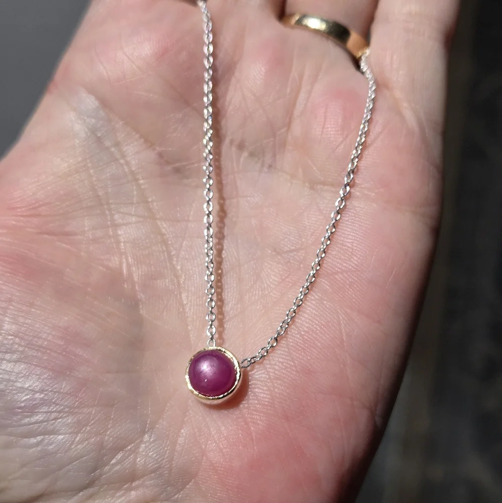 Pink Ruby 4k sterling & gold necklace - Picture 3 of 8